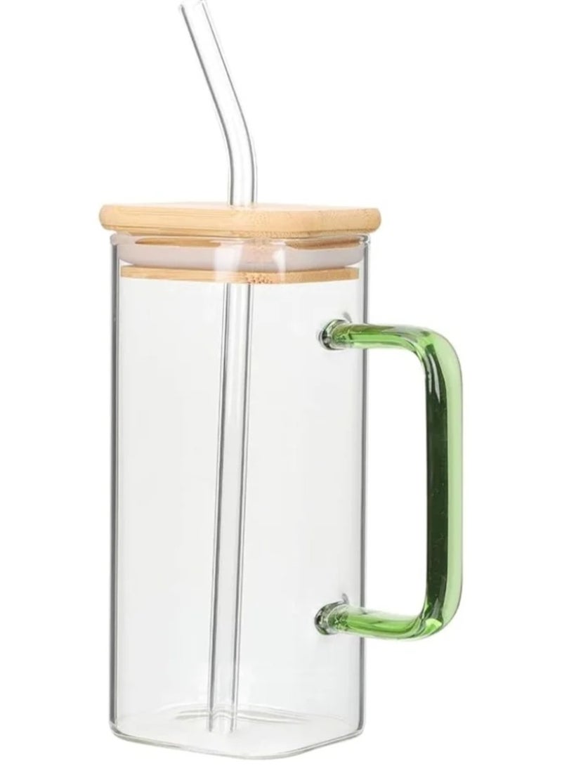 Glass Coffee Mugs with Lids and Straw Drinking Glasses Tumbler for Juice Smoothies Cocktail Home Travel Sipper Cup (Pack of 1) - Image 2